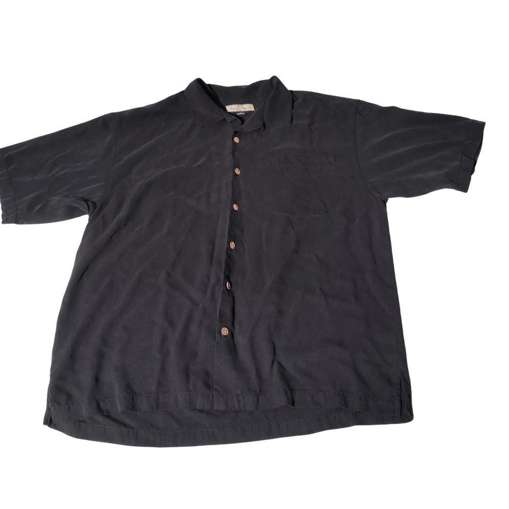 Tommy Bahama Relax Mens XL Black 100% Silk Short Sleeve Camp Shirt